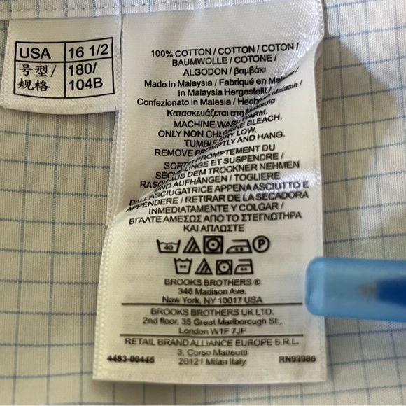 Brooks Brother Classic Button Down Mens Shirt Size 16 1/2 - 34 Blue and White - Picture 9 of 13